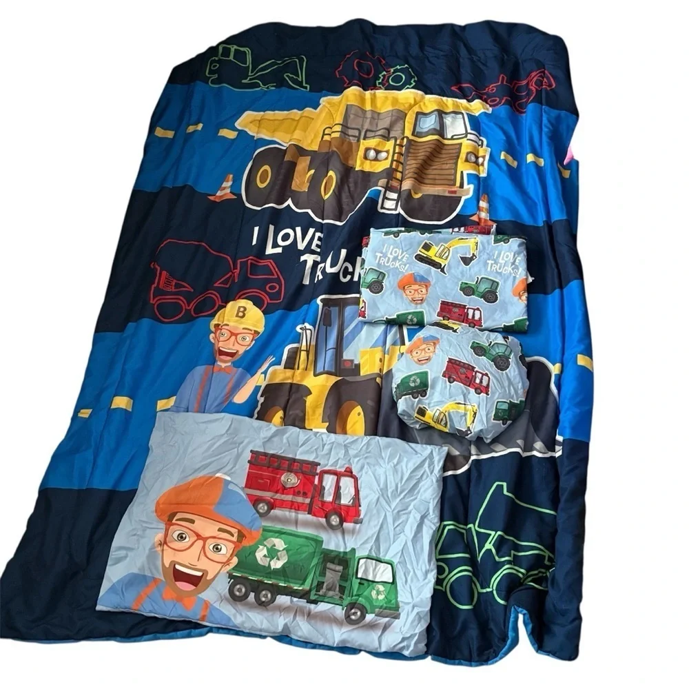 Blippi Machine Fun 4 Piece Twin Bed Set Comforter Blanket Fitted Flat Sheet Case